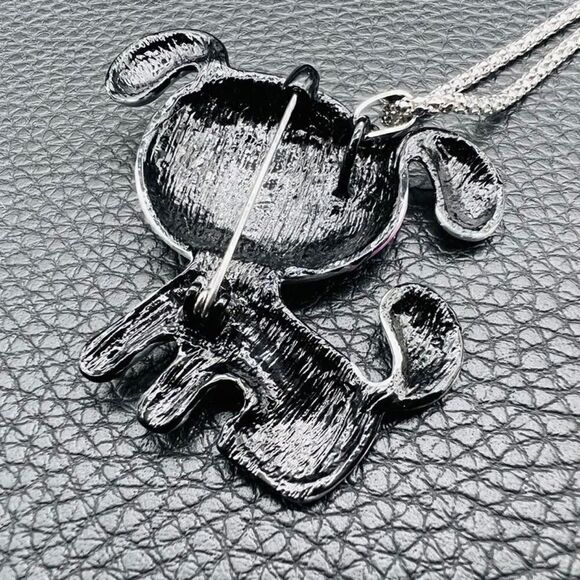 Enamel Love Heart Puppy Dog Animal Chain Necklace/Brooch Pin NWOT - Picture 3 of 3